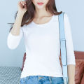 3/4 Sleeve T Shirt 96% Cotton 4% Spandex Quality Women Spring Summer Top Slim Fit White Black O Neck Tees Casual Base Shirts. 