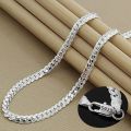 Nice 925 Sterling Silver 6MM Full Sideways Chain Necklace For Women Men Fashion Jewelry Sets Wedding Gift. 