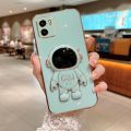 For Vivo Y15s Back Cover with Cartoon Astronaut Folding Stand Luxury 6D Plating Frame Shiny Cases Soft Silicone Square Protective Mobile Phone Case. 