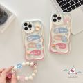 Cute Little Bear Doodle rainbow Pink Blue Gradient Cover Compatible For Redmi 12 A1 9A 9T 12C 10 10C 9 10A A2 9C NFC Note 12 10 10s 8 9 11 11s Pro Max Poco M3 Mi 11 12 Lite 3D Wavy Curved Edge Case With Beaded Bracelet. 