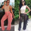 Hot fashion Women Beach Mesh Sheer Wide Leg Pants. 