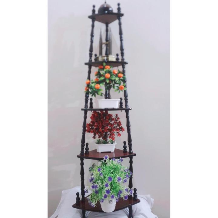 Wood Corner Shelf With Decorative Spindles 5  layer Shelf rack