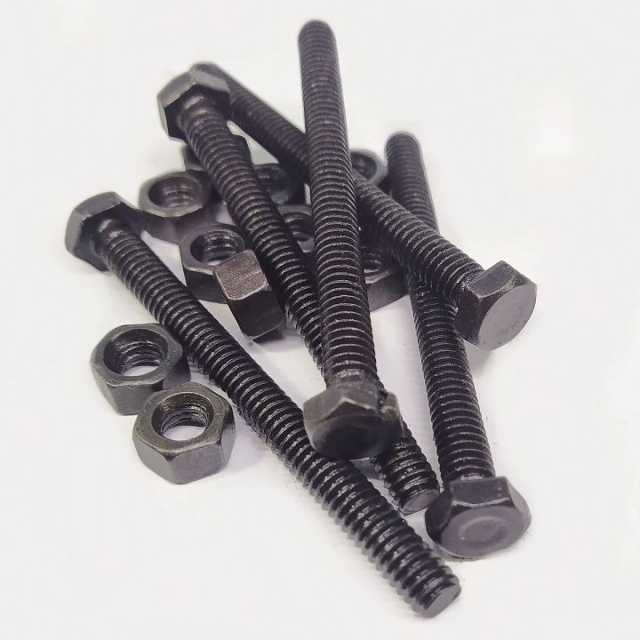 Pack of 5pcs HQ 75mm x 7.5mm OR 3 inches 5/16 Black Metal Bolts with Nuts Hexagonal Screw Nut Bolt SJ Online Mart