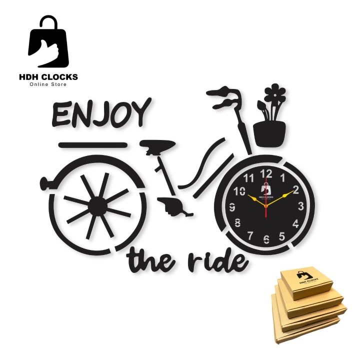 Wall Clock 3D bicycle style 27x20 inches Wooden Watch Design Decoration Quartz Numeric For Home Decor Living Room And Offices And For Gifts