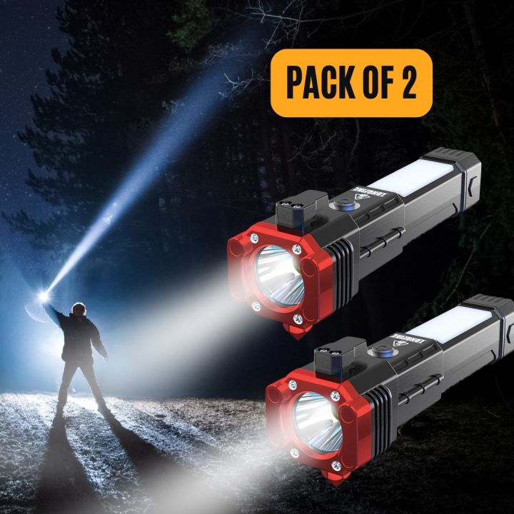 Pack of 2 – Tactical LED Flashlight Rechargeable, Emergency Tool with ...