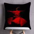 16x16 Luxury Velvet Cushion Cover Sufi Whirling Front, Silk Back with Zip for Home Decoration. 