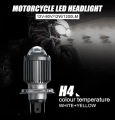 H4 Double Color Bulb, Super Bright Cree Led Chip Projector Lens Bulb H4 Fitting Laser Beam Spot Light Fog Light In Head Light Plug n Play ( Use On Battery ) 6000k High Beam 3000k lo Beam Universal Fitment Honda, Yamaha, Suzuki etc. 