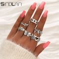 Sindlan Gothic Silver Color Grimace Finger Rings Set for Women Punk Stranger Things Grunge Butterfly Female Emo Jewelry Anillos. 