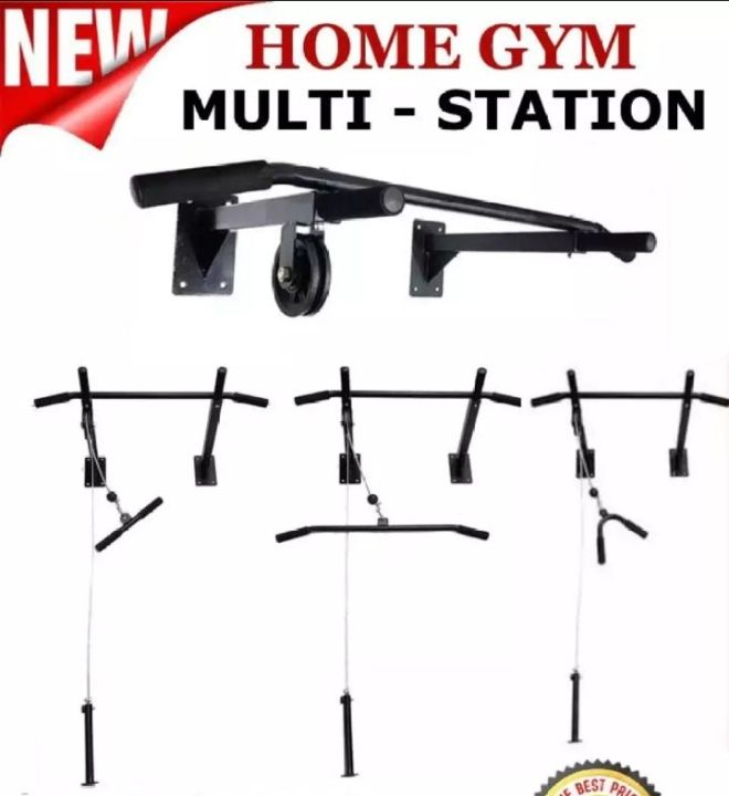All in One Multi Exercises Pull Up Bar Chin Up Bar Boxing bag Hook Lats Pulley Cable Arm Blaster Bicep Tricep Bar Wrist Roller For Complete Home Gym