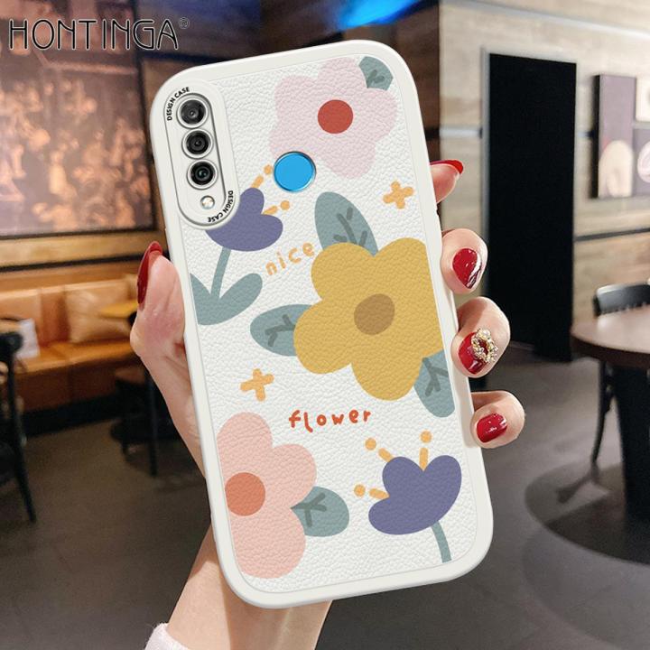 Hontinga for Huawei P30 Lite Nova 4E Back Cover PU Leather Beautiful Flowers Print Case Soft Silicone Edge Phone Cases