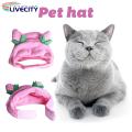 Adorable Strawberry Cat Plush Hat Soft Lightweight Pet Cosplay Headwear for Fun Photos Fastener Tape Included. 