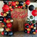Happy Birthday Red & Black Decoration Set (Including 1 x Birthday Foil + 30 x Balloons  Red & Black+ Confetti Balloons -Birthday & Party Decorations -Birthday Items & Accessories-Birthday Decor. 