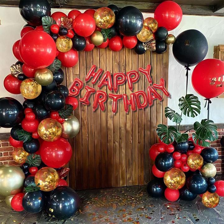 Happy Birthday Red & Black Decoration Set (Including 1 x Birthday Foil + 30 x Balloons  Red & Black+ Confetti Balloons -Birthday & Party Decorations -Birthday Items & Accessories-Birthday Decor