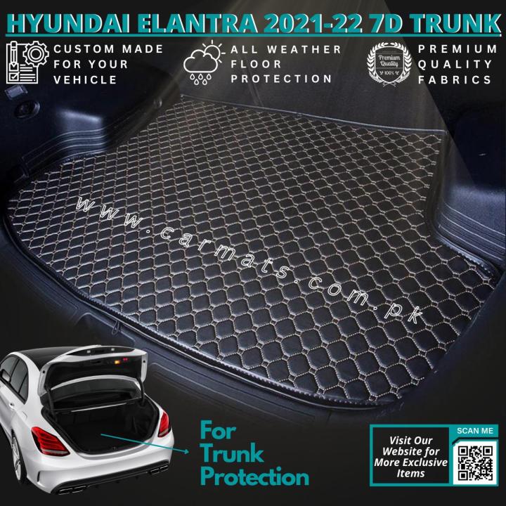 HYUNDAI ELANTRA 7D FLAT LUXURY DIAMOND TRUNK SERIES CAR MAT PREMIUM QUALITY LOGO MAT GENIUN FITTING CARPET MATS PVC MATS BLACK ANTI SLIP MAT JAPANI MAT RUBBER MAT TRANSPARANT TRUNK MAT DIGGI MAT EMBRIODRY MAT LUXURY MAT 5D MAT LEATHER  3D MAT