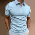 Tee Shirt Turn-Down Collar Men Zipper Neck Business Shirt. 