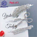 Pack of 3 Diamond Metal Hair Clips Hair Pins Fancy Stylish for Girls Comb Scissor Feather Style Golden and Silver. 