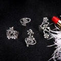 7Pcs/Set Vintage Crystal Flower Butterfly Ring for Women Girls Hollow Bohemia Geometric Korean Exquisite Finger Jewelry. 