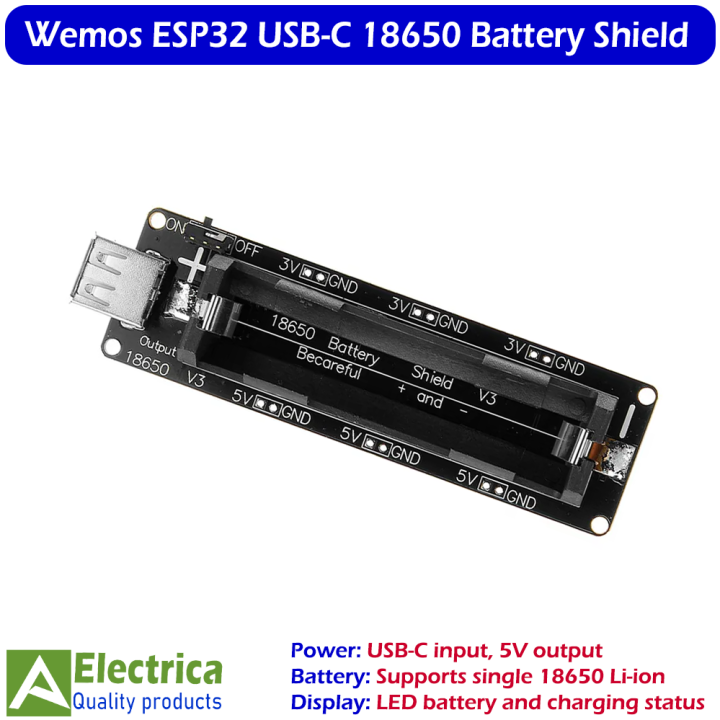 Wemos%20ESP32%20USB-C%2018650%20Battery%20Shield%20V3%20with%20LED%20Display%20for%20Arduino,%20Raspberry%20Pi%20&%20IoT%20Projects%20by%20Electrica%20-%20Image%202