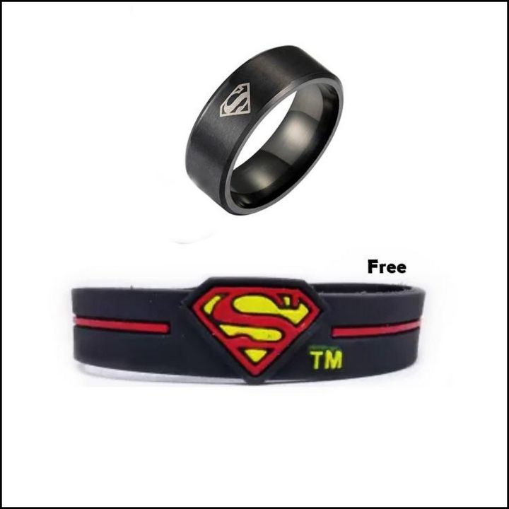 Pack Of 2- Black Superman Band And Ring For Men And Boys(Unisex)