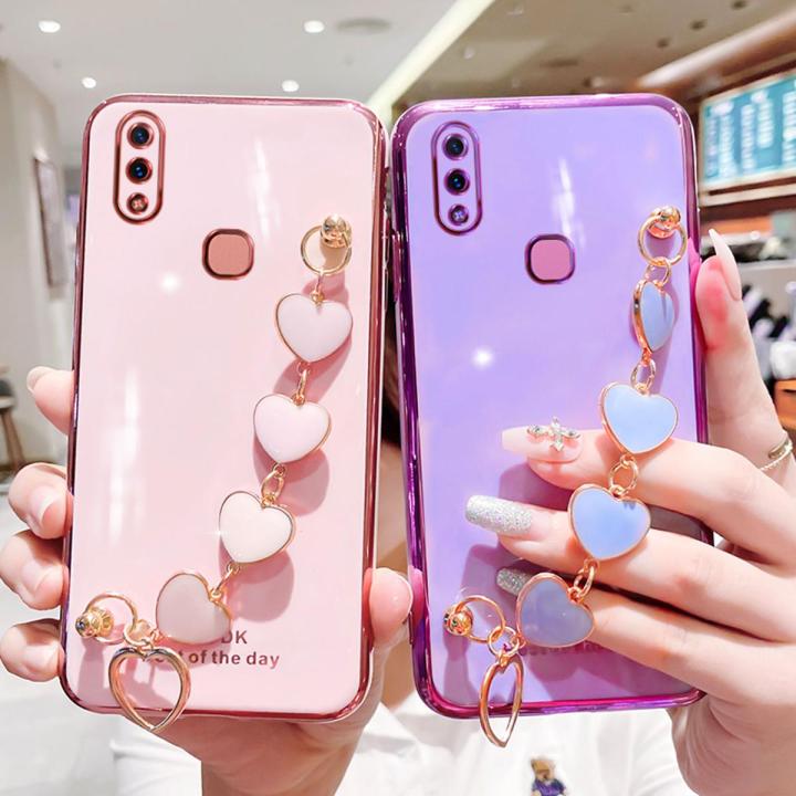 For Vivo V9 Youth Back Cover with 3D Love Heart Wristband Chain