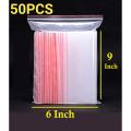 50 PCS Resealable Air Tight ZipLock Transparent Closeable Bag - Size 6x9 Inch. 