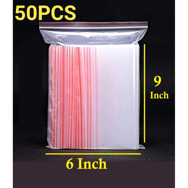 50 PCS Resealable Air Tight ZipLock Transparent Closeable Bag - Size 6x9 Inch