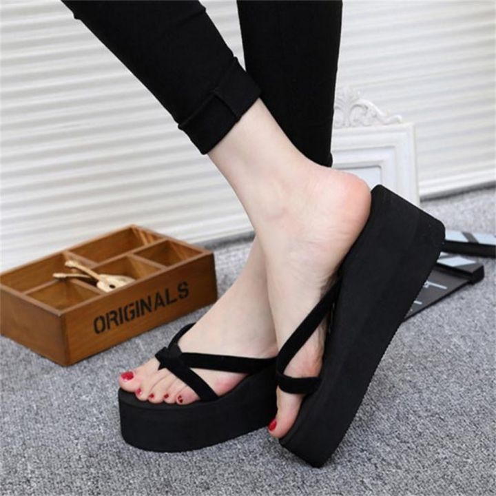 6cm thick-soled flip flops flannel solid color shoes summer ladies