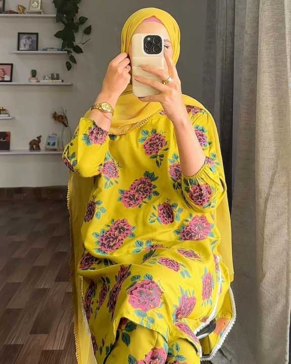 Smar's%20Fashion%20Trendy%20Stitched%20Gulab%20print%20Dhani%20colour%20dress%20for%20women%20-%20Image%203