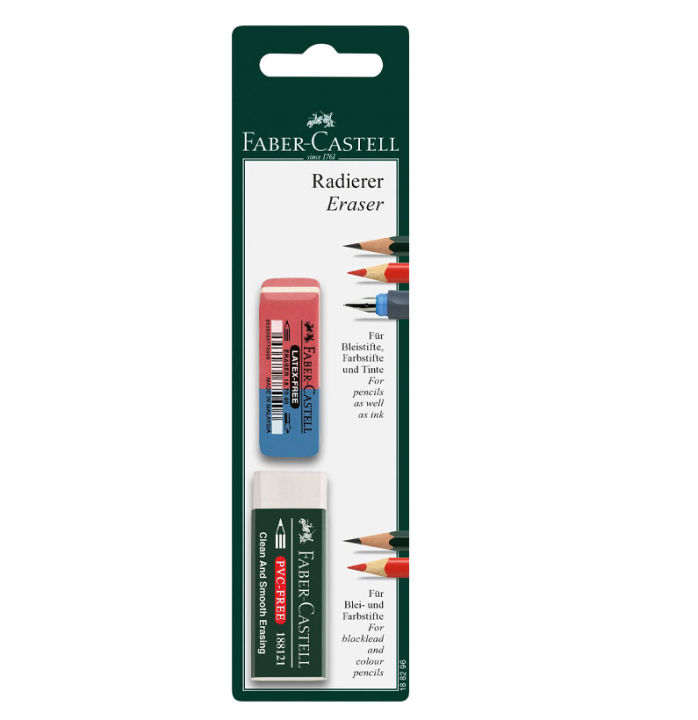 Faber Castell Dual Eraser Pack in Blister Card Eraser for graphite pencils Eraser for ink made in Malaysia