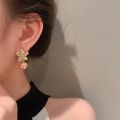 Pearl Gold Earings Jewelry Female Exquisite Crystal Flower Leaves Earrings. 