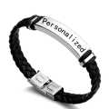 Men's Leather Bracelets Stainless Steel ID Bar Custom Name Date Logo Engrave Bangle & Bracelet Male Jewelry. 