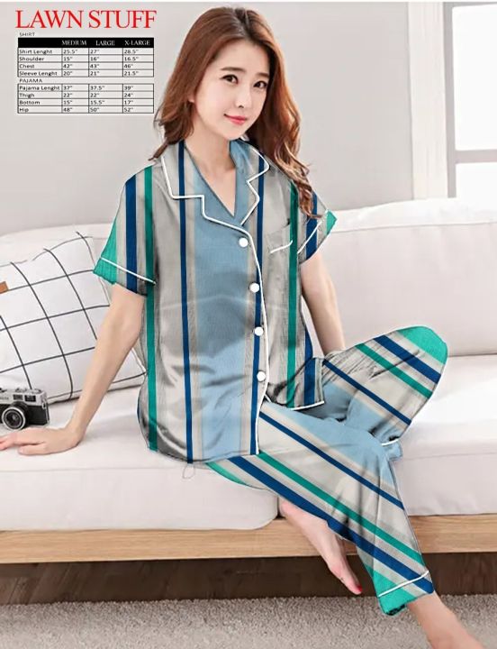 Best%20Comfortable%20Ladies%20Nightwear%20Shirt%20Pajamas%20Two%20Piece%20Dress%20in%20Lawn%20Stuff%20Short%20Sleeve%20Pyjama%20-%20Image%204