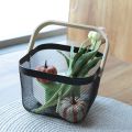 Techmanistan Square Metal Mesh Basket with Wooden Handle, Cute Garden Harvest Fruit Egg Basket, Multipurpose Baskets Picnic Basket. 