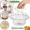 Stainless Steel Foldable Rinse Strain Fry Basket Multifunction Folding Basket Telescopic Fried Filter Drainage Rack Strainer Net. 