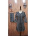 Chain Style Printed Linen Stylish 2 Pcs Ladies Dresses with Same Trouser Ready to Wear for Girls and Women GBS-48. 