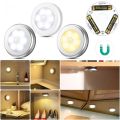 MIni Battery Powered Motion Sensor Night Light Magnetic Round Induction Night Lamp Eye Protection LED Smart Cabinet Light Bedroom. 