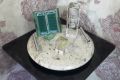 Stylish Natural Marble stone carved Tray with Handles – Marble Tray for Vanity bedroom Perfume Jewelry dining table office table bathroom counter- Round display Decorative Tray – Home décor centerpiece.(Interior decoration). 