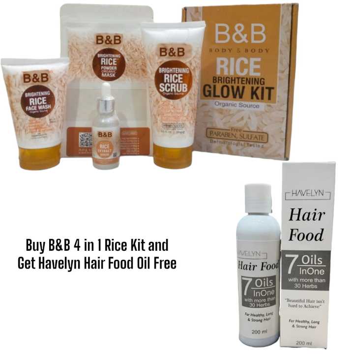 Buy B&B 4in1 Organic Rice Brightening Facial Kit and Get Free Havelyn Hair Food Oil