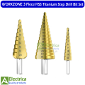 WORKZONE 3 Piece HSS Titanium Step Drill Bit Set – Multi-Size Metal Drilling Tool Kit by Electrica. 