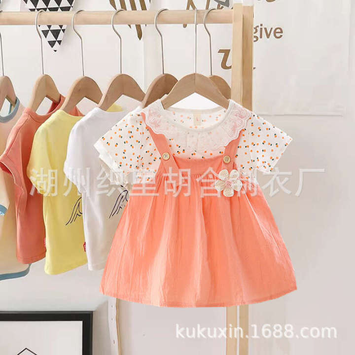 2024%20Summer%20New%20Girl's%20Round%20Neck%20Dress%20Baby%20Girl%20Cotton%20Fashion%20Sling%20Fake%20Two%20Princess%20Skirts%20-%20Image%206