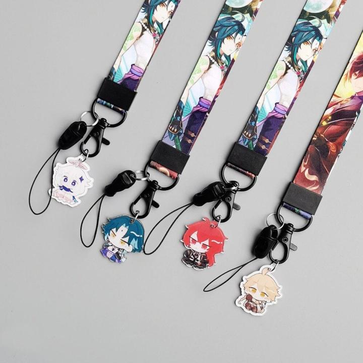 Genshin Impact Figures Keychain Anime Accessories Zhongli Xiao Diluc Phone Charm Bag Backpacks Lanyard Women Jewelry Men Gift