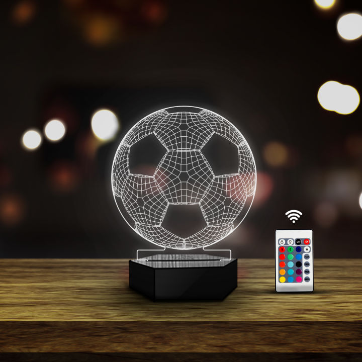 Football Shaped 3D Night Light. 3D Illusion Night Lamp with Cool Football Design. Acrylic Desk Lamp with Remote Control, 16-Color Changing Night Lamp Gift for Football Lover Friends. Led Table Lamp . 3D Effect Led Light as Gift.
