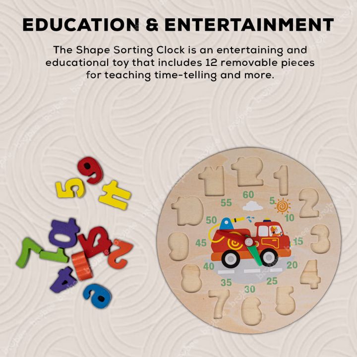 Wooden Teaching Clock Learning Time Kids Toys, Wooden Clock Toy Digital ...