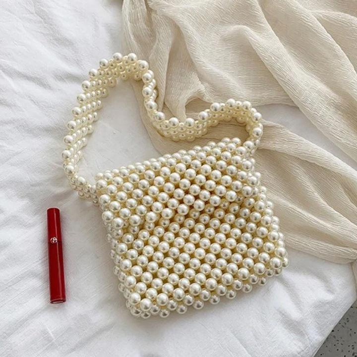 Luxury White Pearl Beaded Evening Bag – Crossbody Shoulder - Main Image