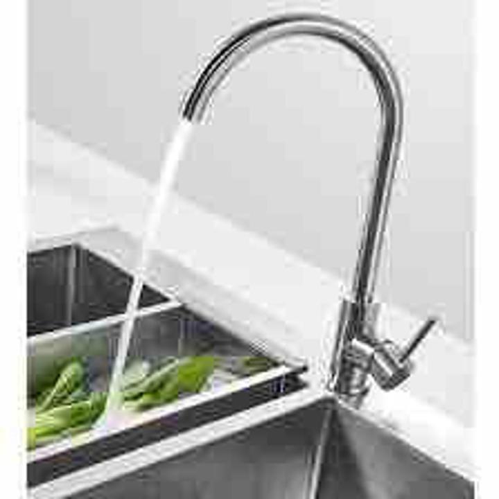 Kitchen Faucet in Stainless Steel  Double Hot & Cold Points Faucet with Heavy Pressure Pipes Movable Neck for Double Sink Heavy Quality Check Nut also Installed