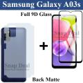 Samsung Galaxy A03s 9D Full Glue Tempered Glass + Back Matte Skin - 2-in-1 Combo Deal. 