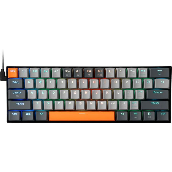 Redragon Caraxes K644GG-RGB 60% Wired Mechanical Gaming Keyboard - Red Switches | Black Gray Orange