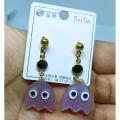 Korean Style Jewellery Acrylic Purple Pacman Character with Zircon Drop Earrings for Girls Women - AA-ER29. 