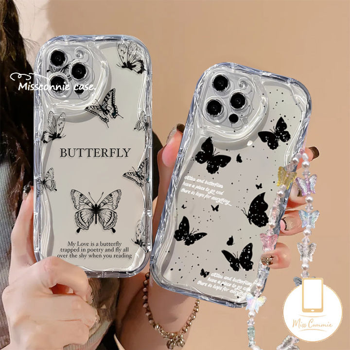 Fashion Butterfly Bracelet Case For Realme C53 C51 C67 C21Y Note 50 C25 C25s C25Y C30 C11 C55 5s 5i 6i 5 7 9i 11 C3 C12 C21 C2 C17 C35 C15 C31 C33 Doodle English Label Clear Cover