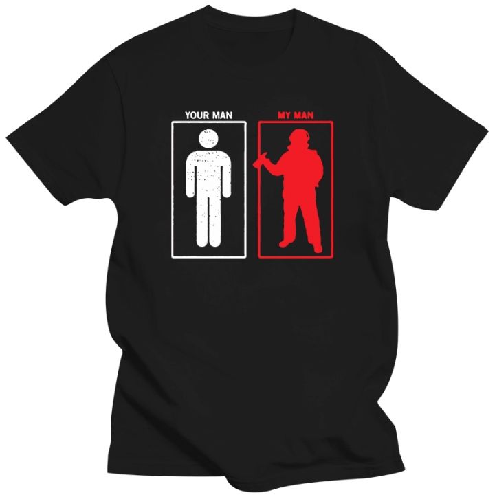 Your man my man firefighter firemen comparison t-shirt glasses men's T-shirt for Men Tops Vintage Crew Neck